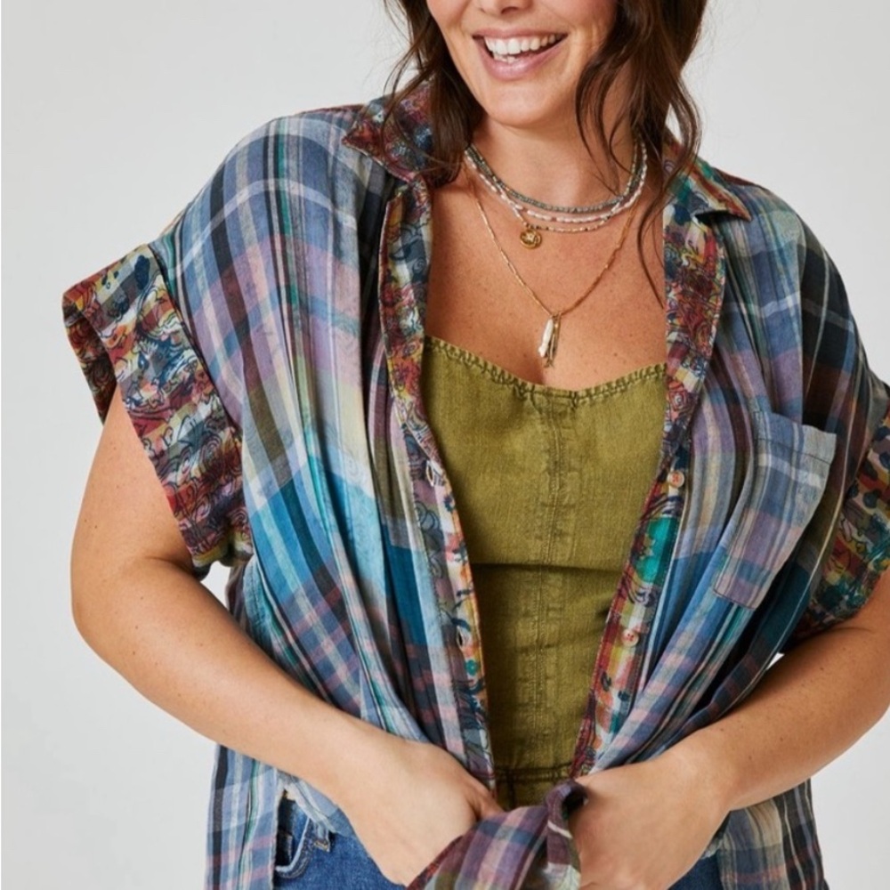 Anthropologie Plaid Multicolor Women's Top small